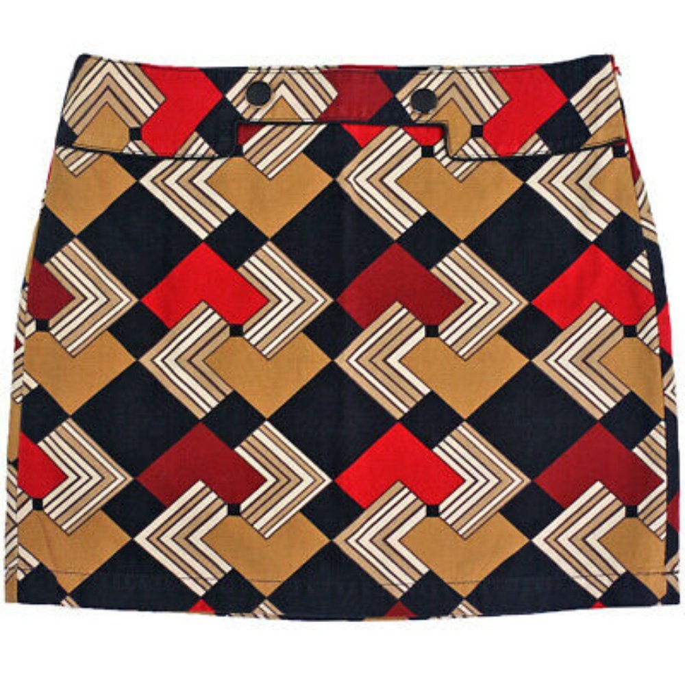 - Ann Taylor Loft Multi-Color Geometric Pattern A-Line Straight Mini Skirt…